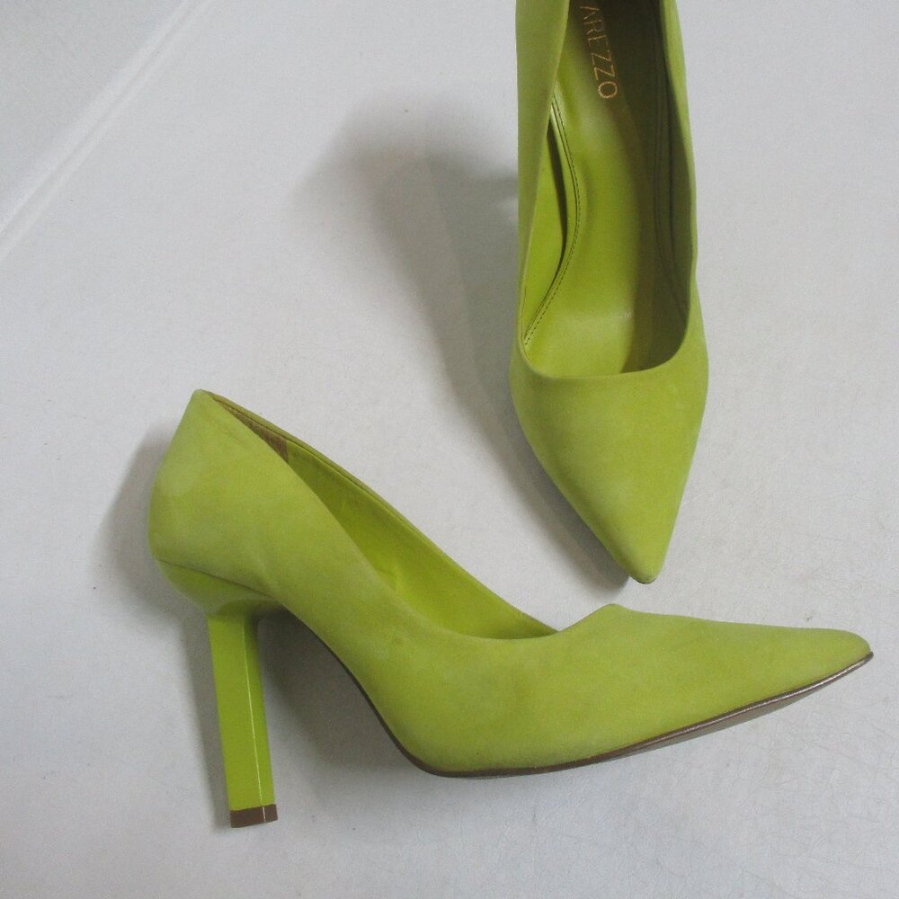 AREZZO lime green yellow soft suede designer high heel pumps heels  shoes